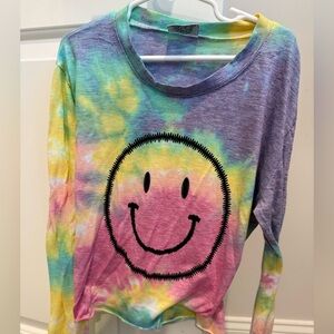 Super soft girls Tie-Dye Smiley Face Long Sleeve Tee
